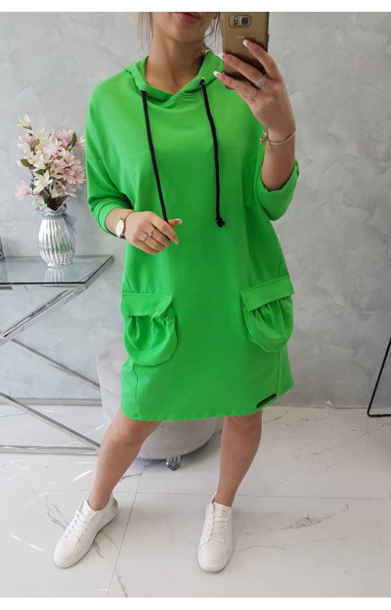 Šaty s kapucňou zelený neón