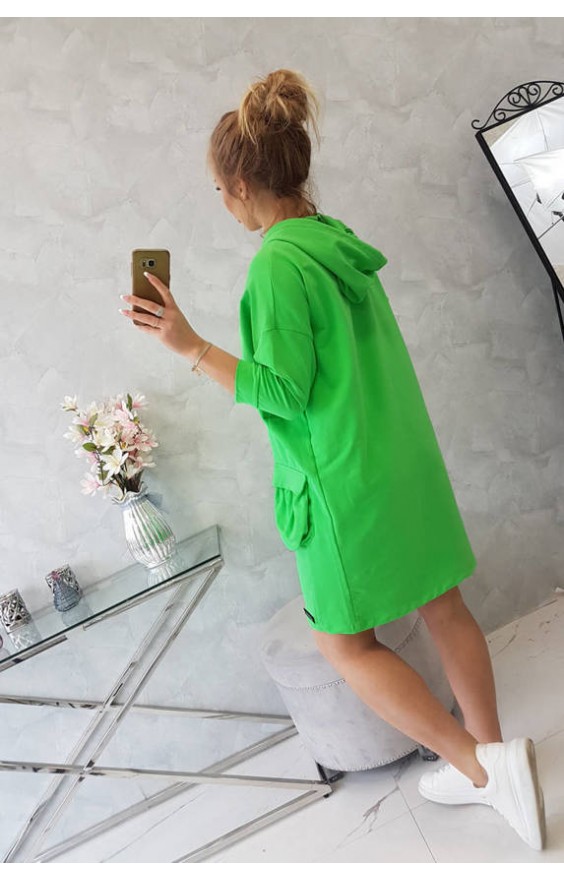 Šaty s kapucňou zelený neón
