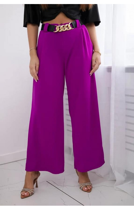Viskózové nohavice fialové+opasok