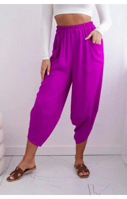 Nohavice so širokými nohavicami a vreckami tmavo fialová