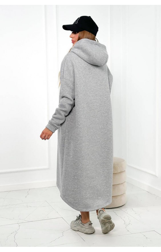 Zateplené šaty s kapucňou sivé